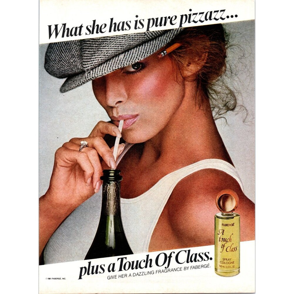 1981 Faberge A Touch of Class Cologne Redhead Tank Top Vintage Print Ad Wall Art